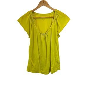 CALVIN KLEIN JEANS Neon Green Flutter Sleeve Scoop Neck Embellished Neck Tee M